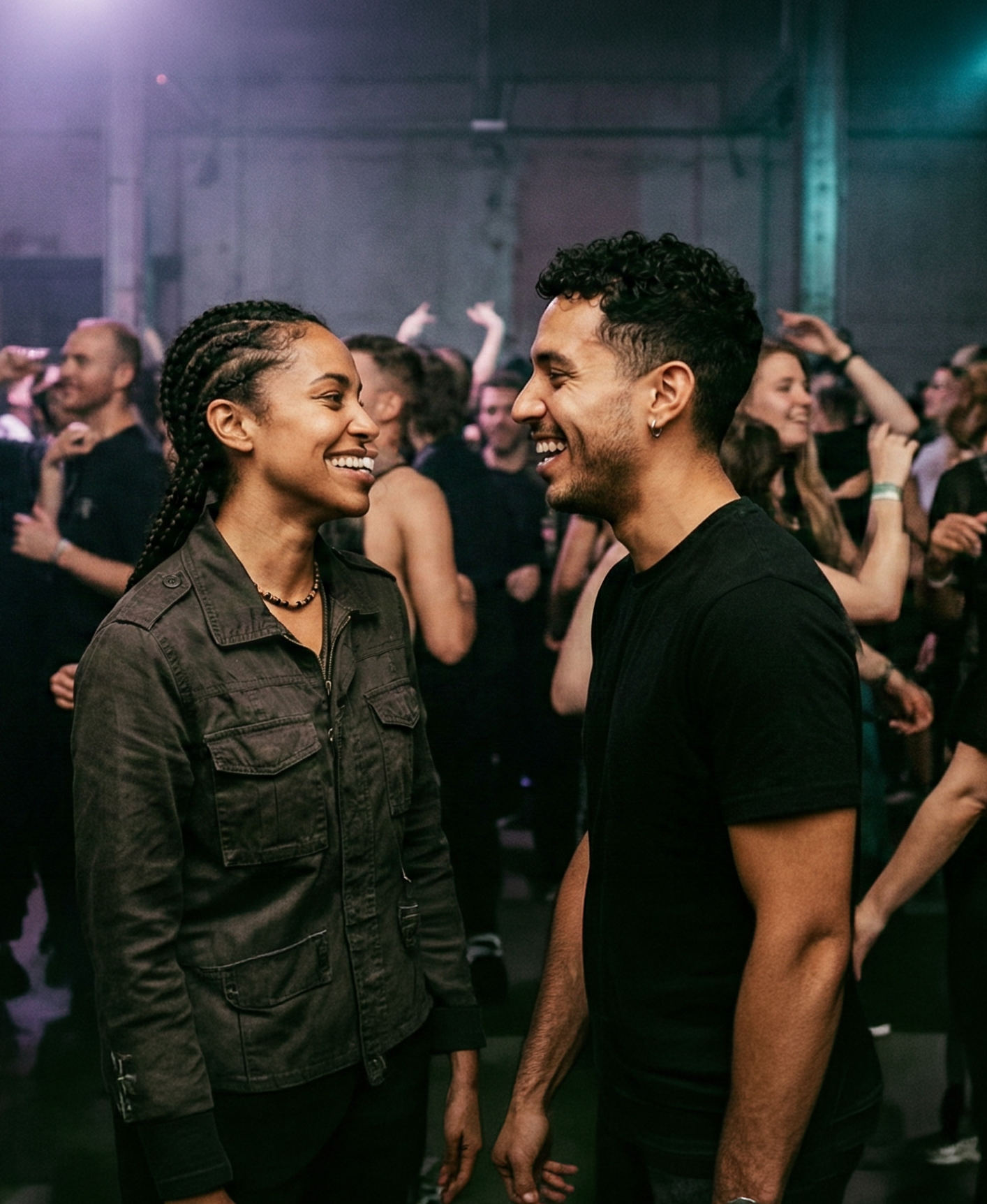 Couple vibing at a warehouse